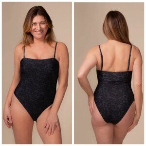 Black Textured One Piece Swimsuit